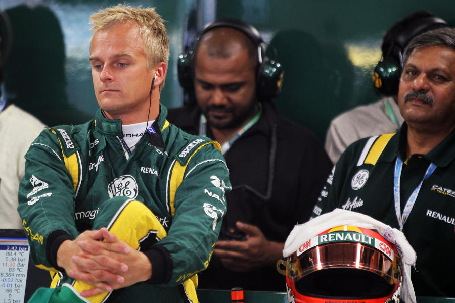 Heikki Kovalainen in the Caterham garage ahead of qualifying