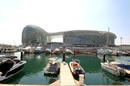 The view across the marina to the Yas Hotel