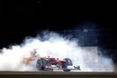 Felipe Massa points his Ferrari in the right direction after being tipped into a spin by Mark Webber