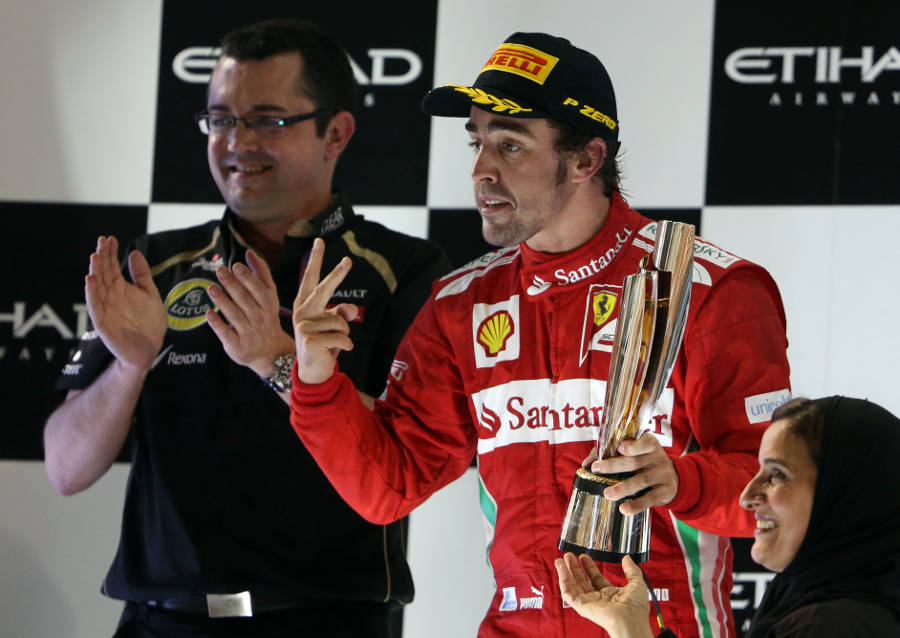 Fernando Alonso celebrates his second place finish