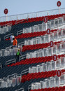 Last-minute work to get the grandstand ready
