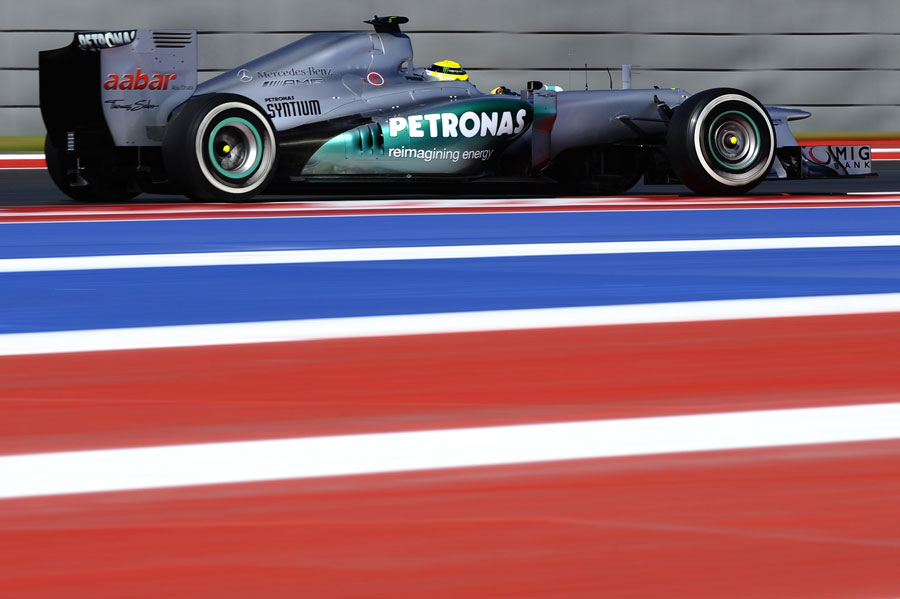 Nico Rosberg on track with an old exhaust configuration fitted to his Mercedes for qualifying