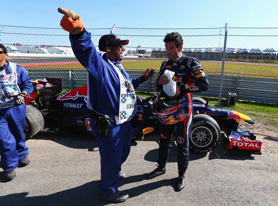 Mark Webber is shown the way home after his retirement