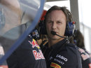 A concerned looking Christian Horner on the Red Bull pit wall