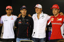 Lewis Hamilton, Sebastian Vettel, Michael Schumacher and Fernando Alonso after the final driver press conference of the season