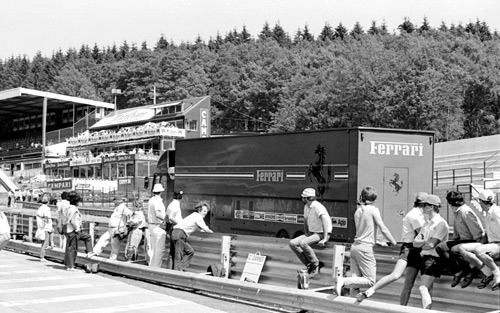 The Ferrari truck heads home from the cancelled race