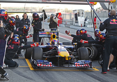 Red Bull practice a pit stop