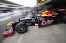 Sebastian Vettel leaves the Red Bull garage