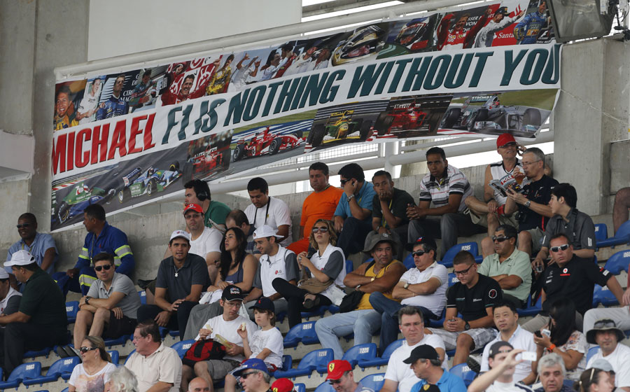 A Michael Schumacher banner in the grandstand on Saturday