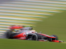Lewis Hamilton at speed on the medium tyres