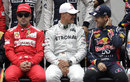 Fernando Alonso, Michael Schumacher and Sebastian Vettel at the drivers' photo ahead of the race