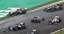 Sebastian Vettel ends up going backwards after colliding with Bruno Senna  at the start