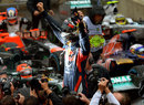 Sebastian Vettel celebrates his third world title 