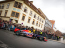 Sebastian Vettel displays his RB8 for fans in Graz