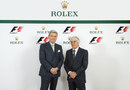 Rolex CEO Gian Riccardo Marini and Bernie Ecclestone at the announcement of Rolex as the official Formula One timekeeper