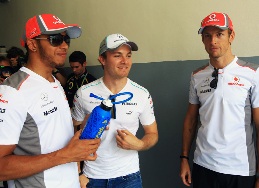 Lewis Hamilton, Nico Rosberg and Jenson Button ahead of the drivers' parade