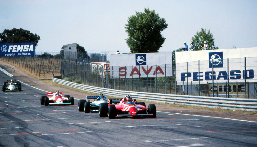 Gilles Villeneuve leads Jacques Laffite and John Watson
