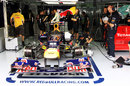 Adrian Newey inspects the RB8 in the Red Bull garage