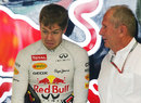 Sebastian Vettel chats with Helmut Marko in the Red Bull garage