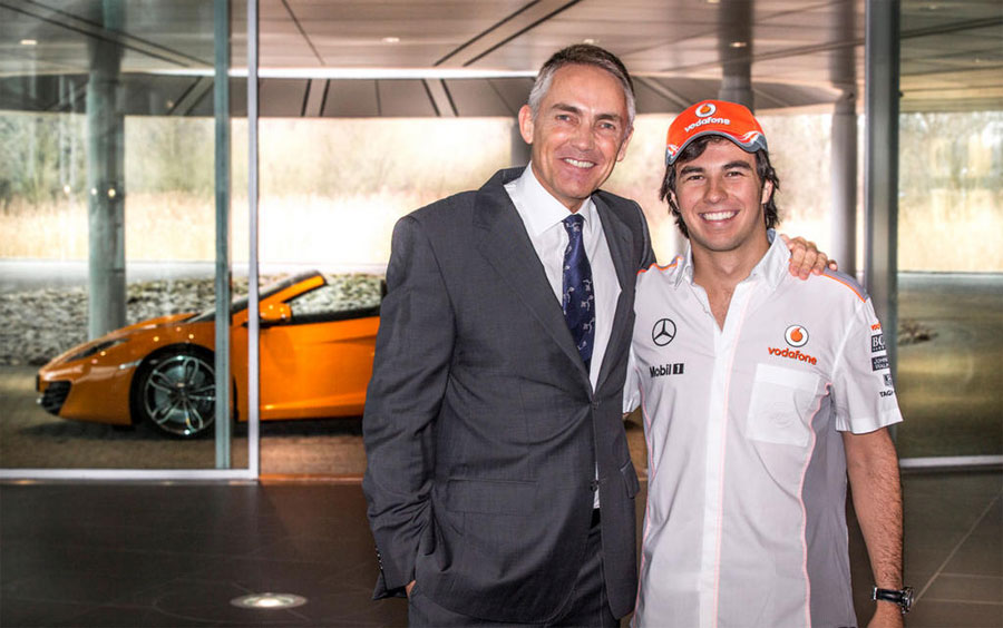 Sergio Perez with Martin Whitmarsh on his first day at McLaren