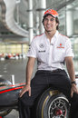 Sergio Perez faces the press on his first day at McLaren