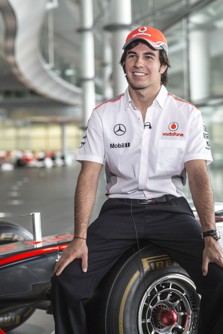 Sergio Perez faces the press on his first day at McLaren