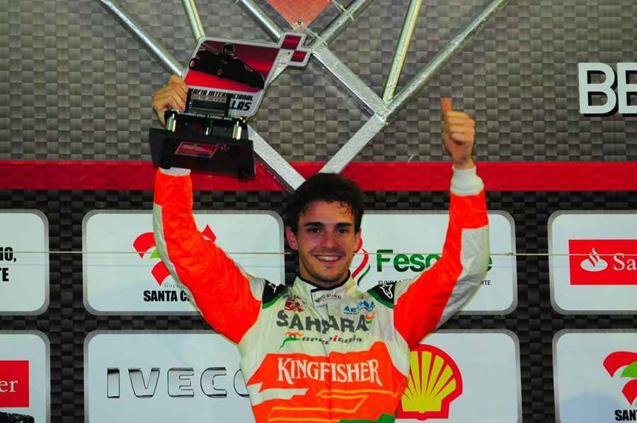 Jules Bianchi celebrates his victory at Felipe Massa's karting challenge