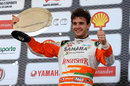 Jules Bianchi celebrates his victory at Felipe Massa's karting challenge