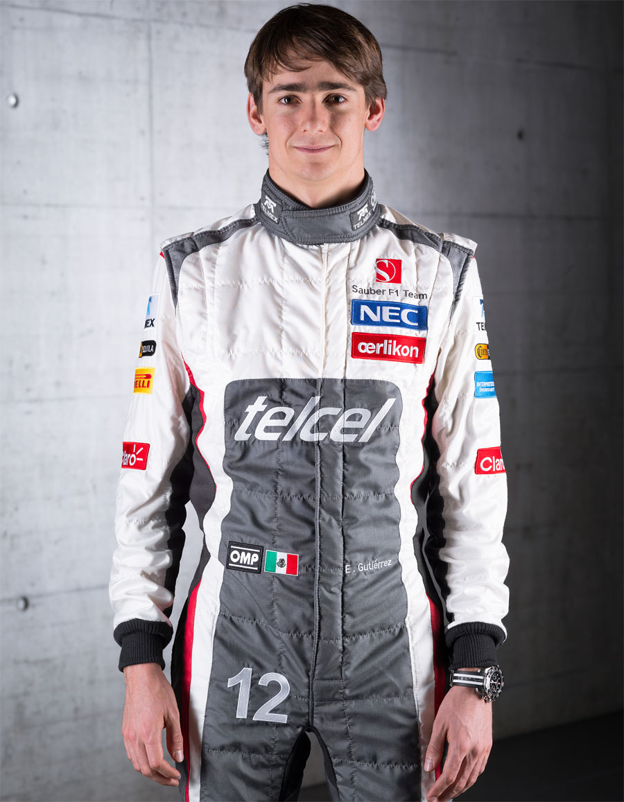 Esteban Gutierrez poses for a photo in his new Sauber overalls