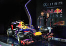 Sebastian Vettel and Mark Webber pose with the Red Bull RB9 