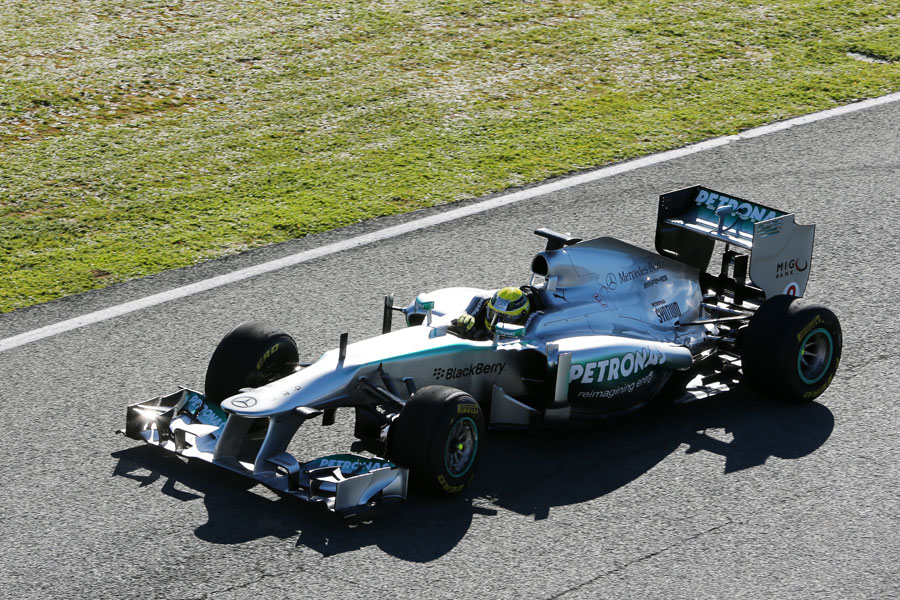 Nico Rosberg driving the new Mercedes W04 during a filming day