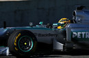 Lewis Hamilton on track in the new Mercedes W04 for the first time