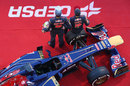 Jean-Eric Vergne and Daniel Ricciardo pose with the Toro Rosso STR8