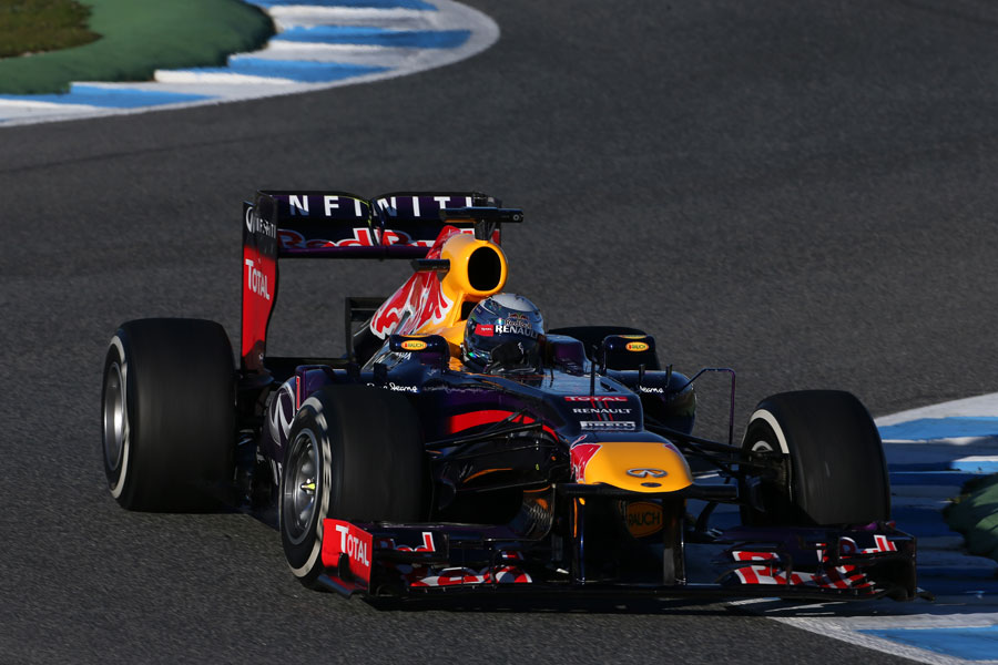 Sebastian Vettel on track in the RB9 for the first time