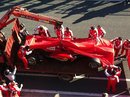 Pedro de la Rosa's Ferrari returns to the pits