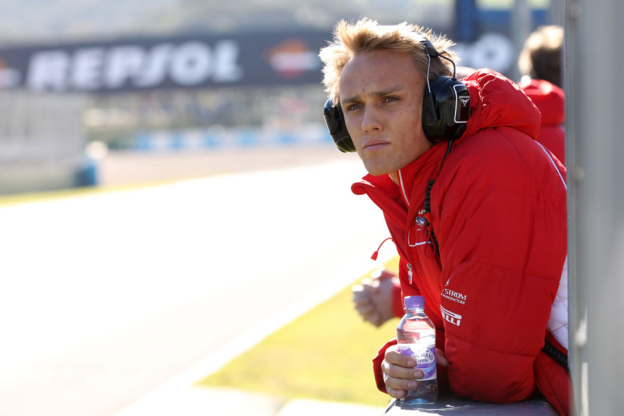 Max Chilton watches proceedings from the pit wall