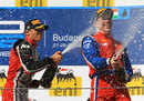 Max Chilton and Luiz Razia celebrate on the podium
