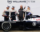 Pastor Maldonado, Valtteri Bottas, Renault's Jean-Michel Jalinier and Susie Wolff with the new Williams FW35