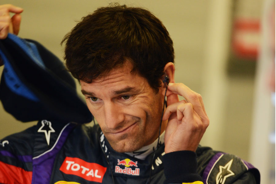 Mark Webber prepares for another run in the wet