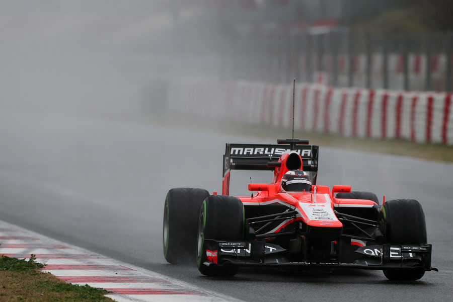 Max Chilton brakes for turn ten in the wet