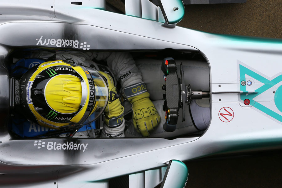 Helmet detail of Nico Rosberg in the pits