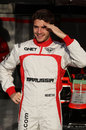 Jules Bianchi poses for a photo ahead of his first day in the Marussia