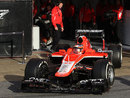 Jules Bianchi leaves the pits on his first day as a Marussia driver