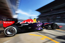 Mark Webber leaves the Red Bull garage