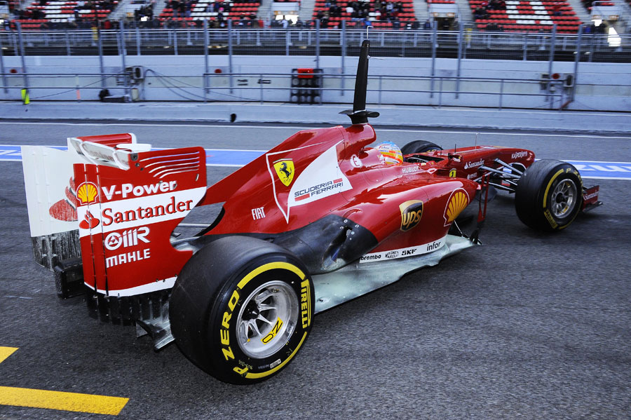 The rear of the Ferrari dowsed in aero paint