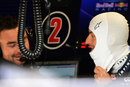 Mark Webber shares a joke with his race engineer Simon Rennie