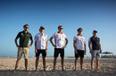 The five new rookies line up on the beach ahead of their grand prix debuts