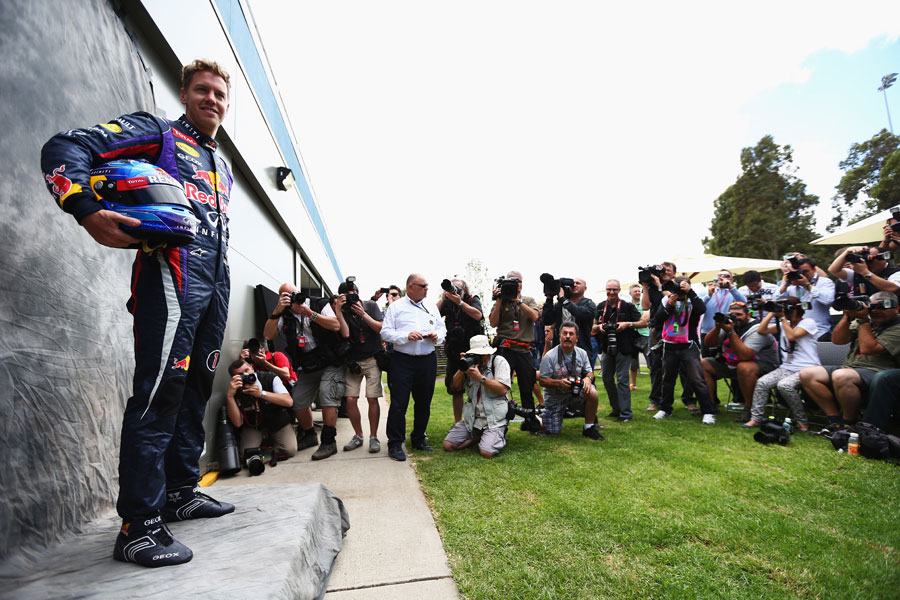 Sebastian Vettel poses for his driver portrait