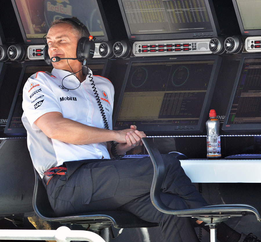 A pensive Martin Whitmarsh watches the practice session