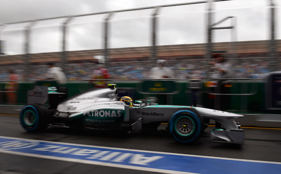 Lewis Hamilton heads out of the pit lane